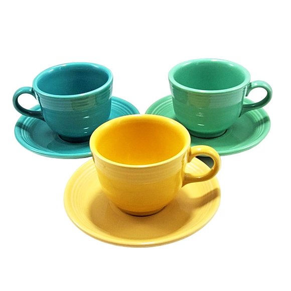 Fiestaware Fiesta VTG Lot/3 Coffee Tea Cup & Saucer HLC Ceramic Dining - Picture 1 of 9